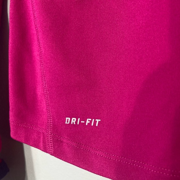 Nike DriFit L/S Running Shirt S
Quarter Zip, Pink w Navy Trim Swoosh Activewear - Picture 3 of 8